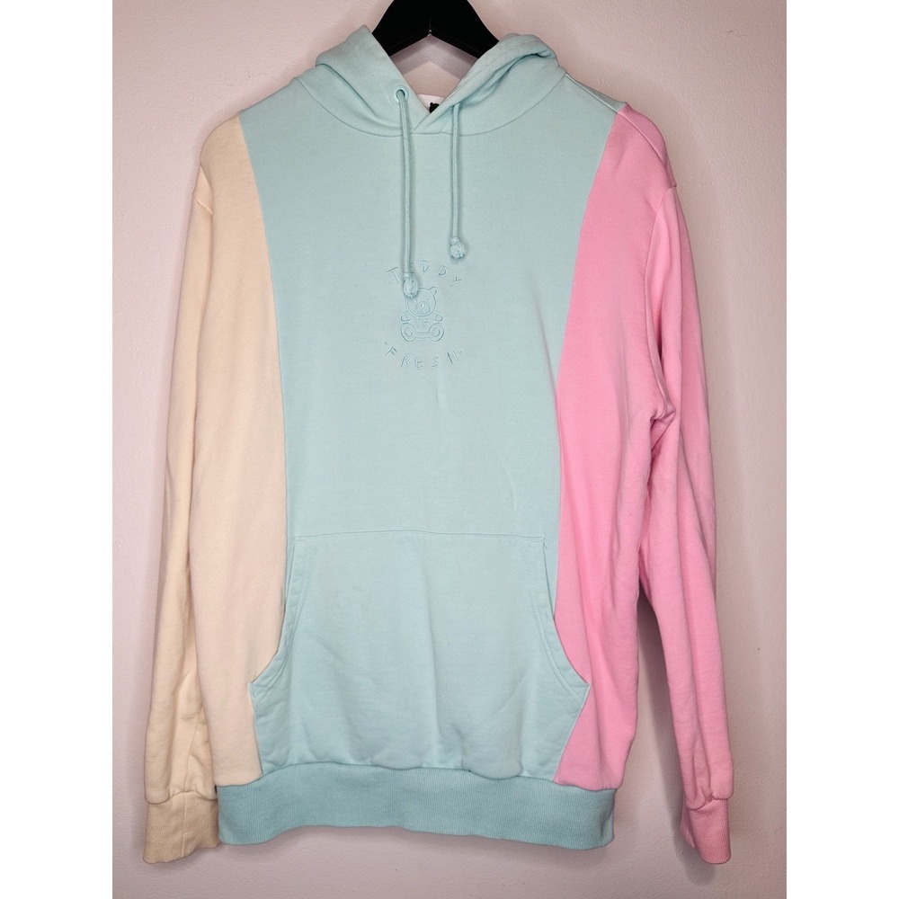 Teddy Fresh Color Block Hoodie Pastel Multicolor Bear Logo Mens M